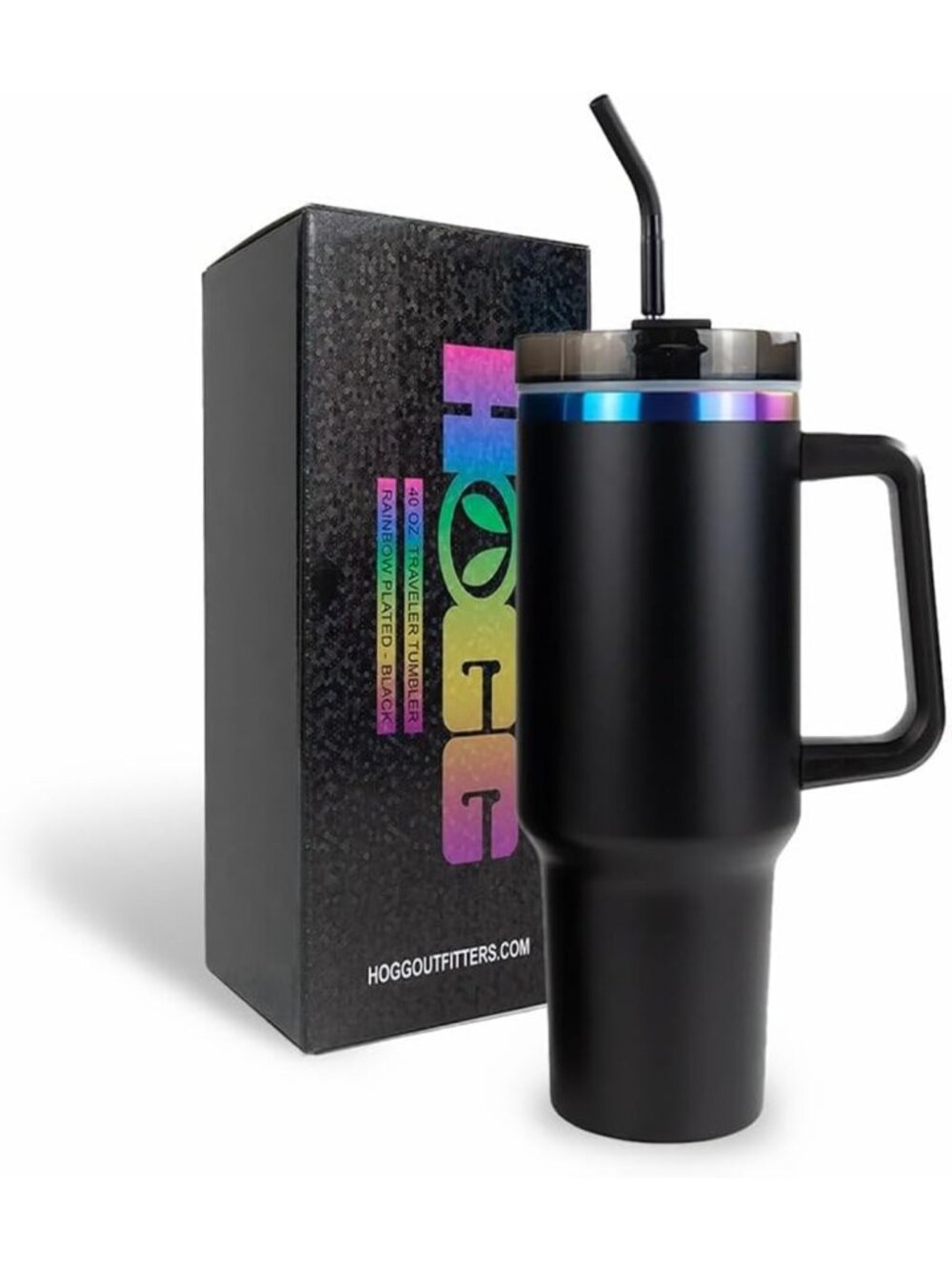 40 oz Insulated Tumbler with Handle - Rainbow Plated, Engravable Stainless Steel